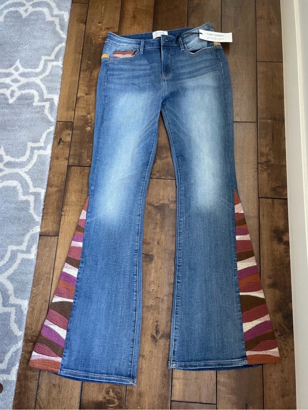 NWT DRIFTWOOD x Free People Blue Denim Farrah Jeans With Embroidery Size 29